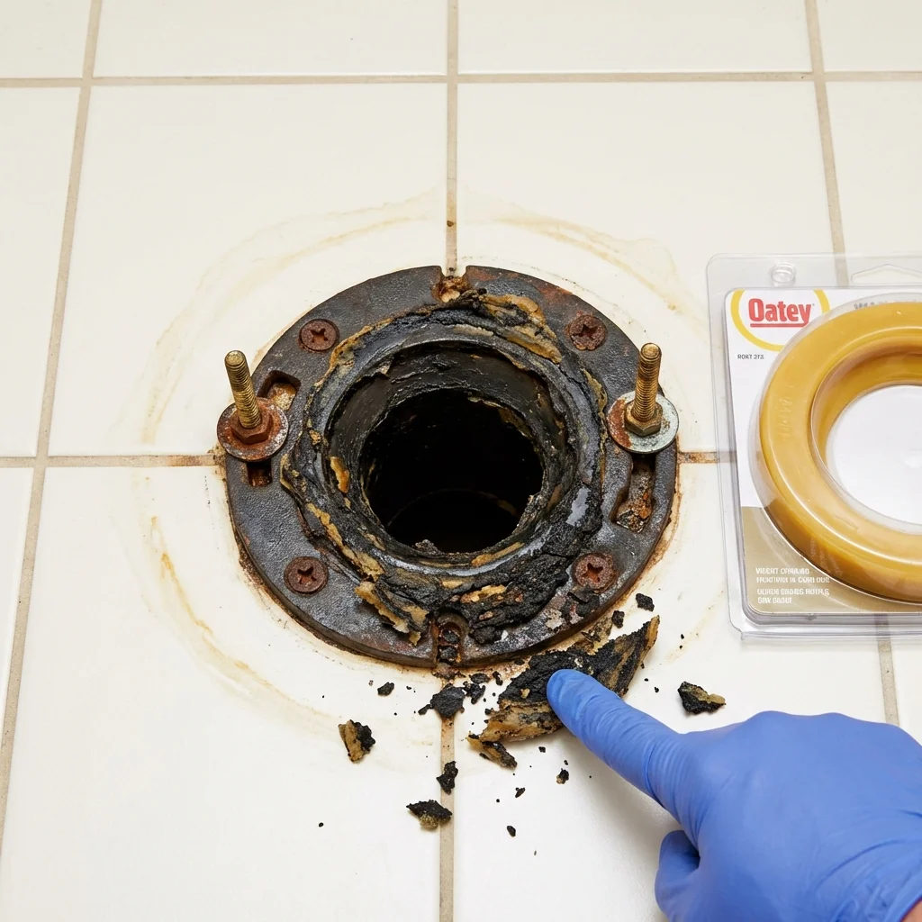 Failed wax ring showing water seepage at the base of a toilet in a Springfield, OR home
