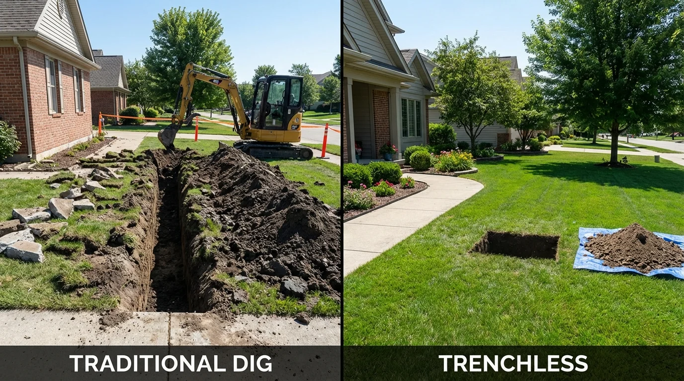Trenchless sewer repair with minimal yard damage versus traditional excavation in Springfield, OR